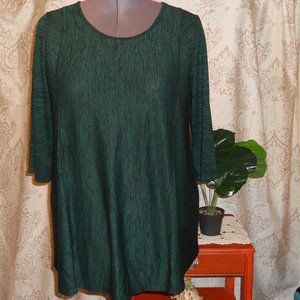 Catherines 1X Green/Black 3/4 Sleeve Tunic Scoop Neckline